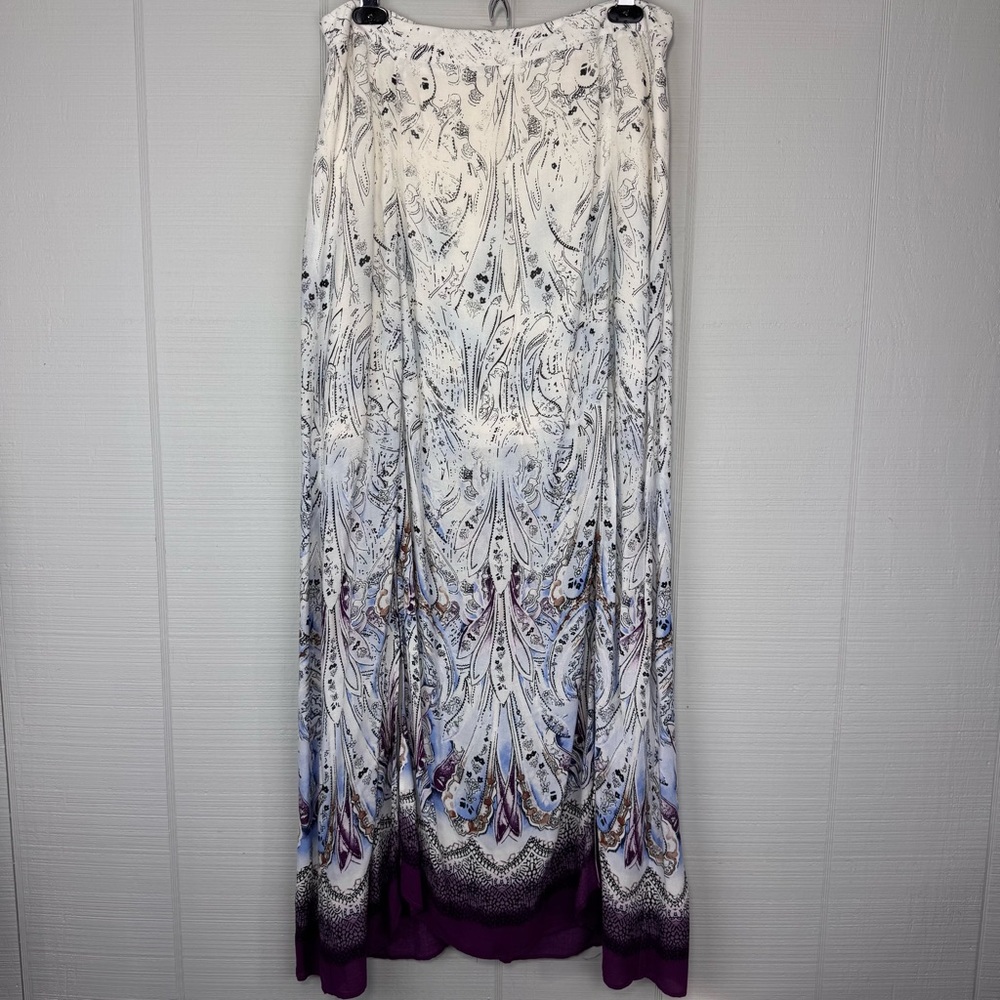 White House Black Market Purple Paisley Patterned Maxi Skirt Front Slits 10